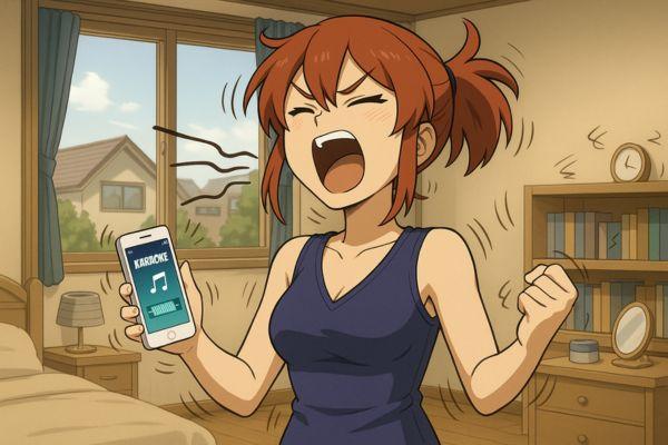 ポケカラで一人で歌っているシーン