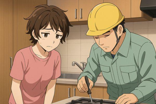 作業員を部屋に入れ気まずいシーン