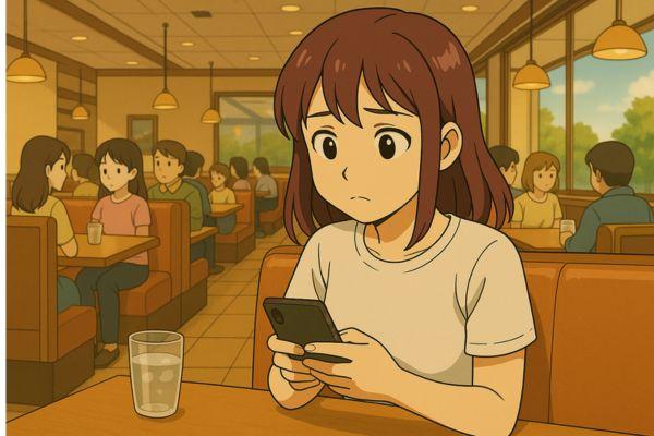 ファミリーレストランでスマホ